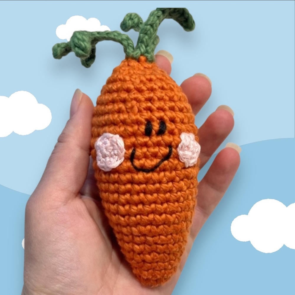 Organic crochet cotton carrot play food rattle NWT handmade made to order